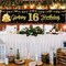 Happy 16th Birthday Banner Decorations for Boys, Black Gold 16 Birthday Signs Party Supplies, Sweet Sixteen Birthday Party Decor for Outdoor Indoor